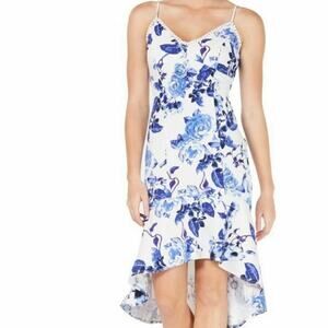 Jump Apparel Women's Blue/White Floral Sleeveless Hi-Low Flounce Dress sz Jr's S